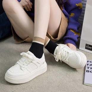 回力女鞋2025冬季百搭高级感保暖通勤小白鞋平底厚底增高加绒板鞋