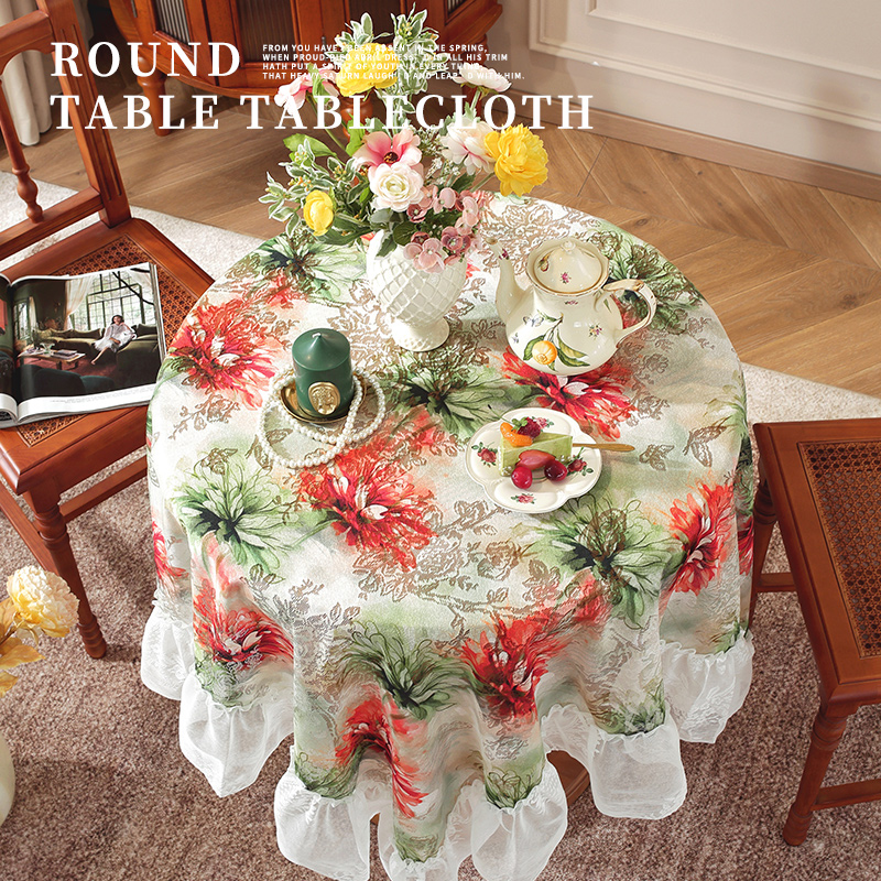 法式复古印花圆桌盖布