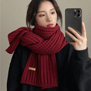 百搭针织毛线加厚保暖围脖高级感 韩版 2025新年红色围巾女冬季 新款
