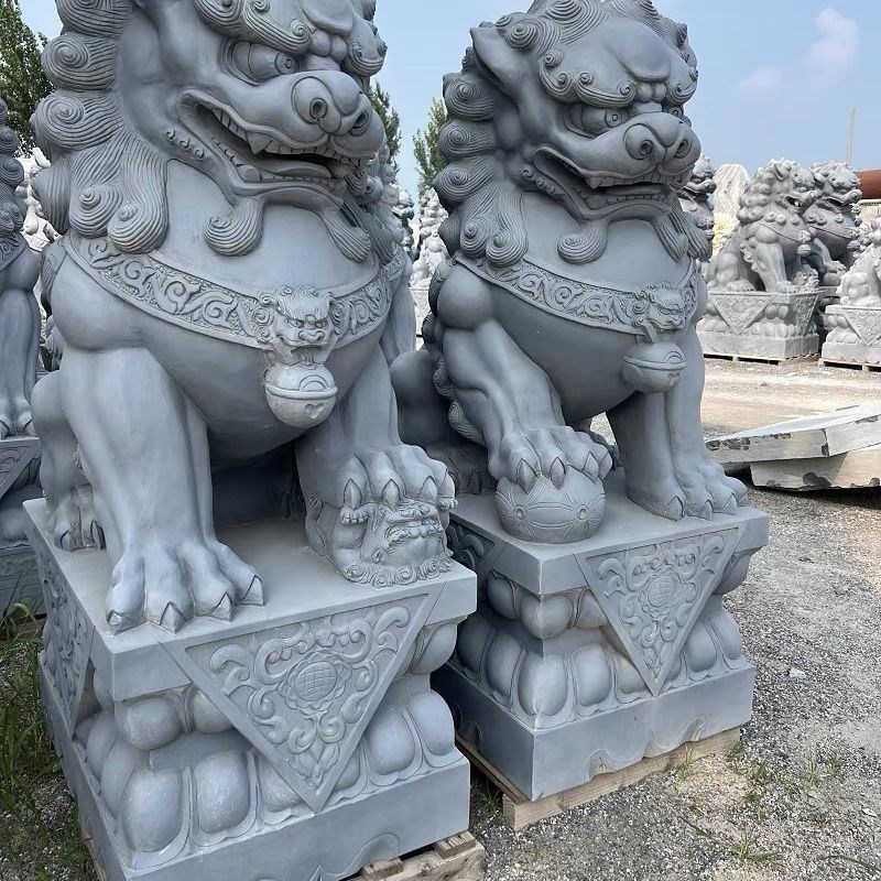石雕汉白玉青石大型石狮子一对看门镇宅家用小号门口祠堂摆件招财