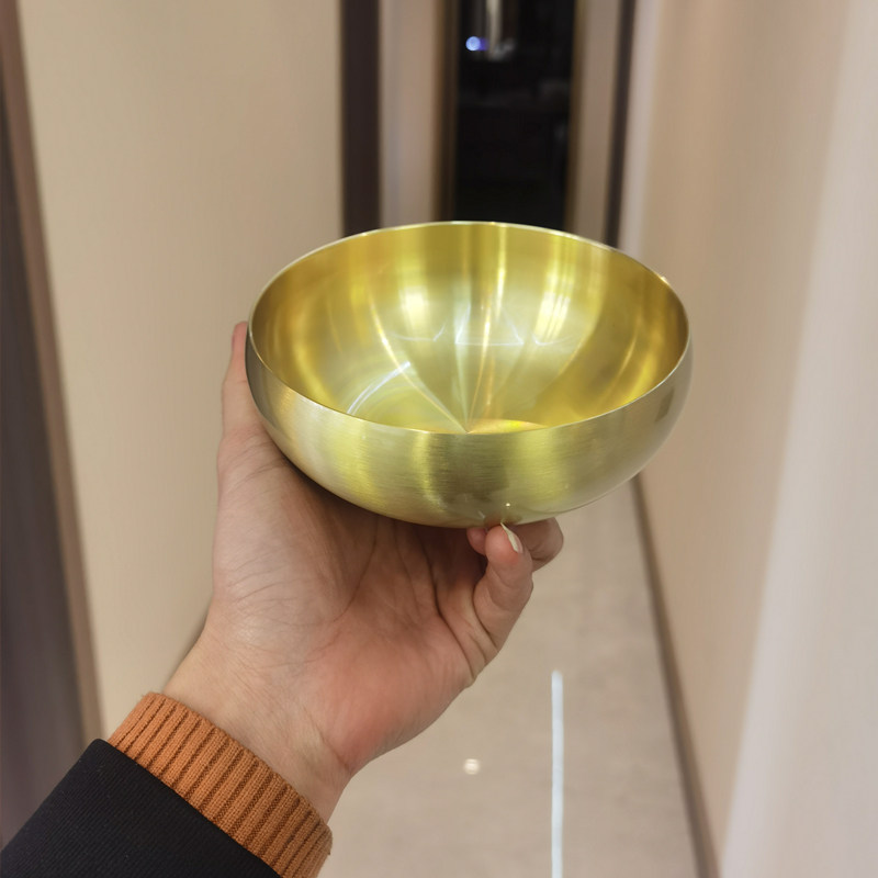 韩式大号实心碗铜碗纯铜饭碗吃饭家用食品级碗筷勺子加厚补铜餐具
