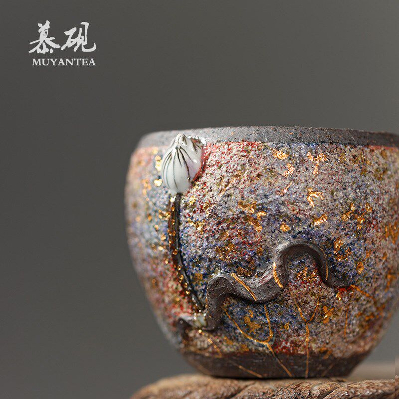 慕砚手作莲花岩矿茶杯主人杯高越陶瓷茶盏品茗杯柴烧老岩泥个人杯