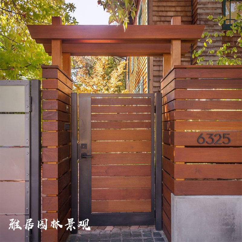 天津菠萝格防腐木地板栅栏户外露台塑木板小院葡萄架庭院设计安装