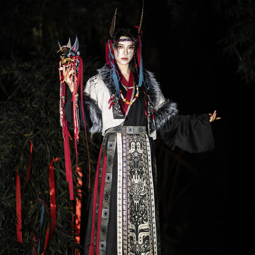 花悦诗风【炽翊】原创戏曲风傩戏刺绣半臂马甲非遗民族风裤子套装