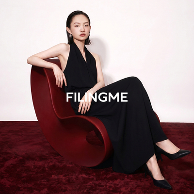 菲埃琳FILINGME 26挂脖露背裙高腰显瘦A字摆醋酸连衣裙女
