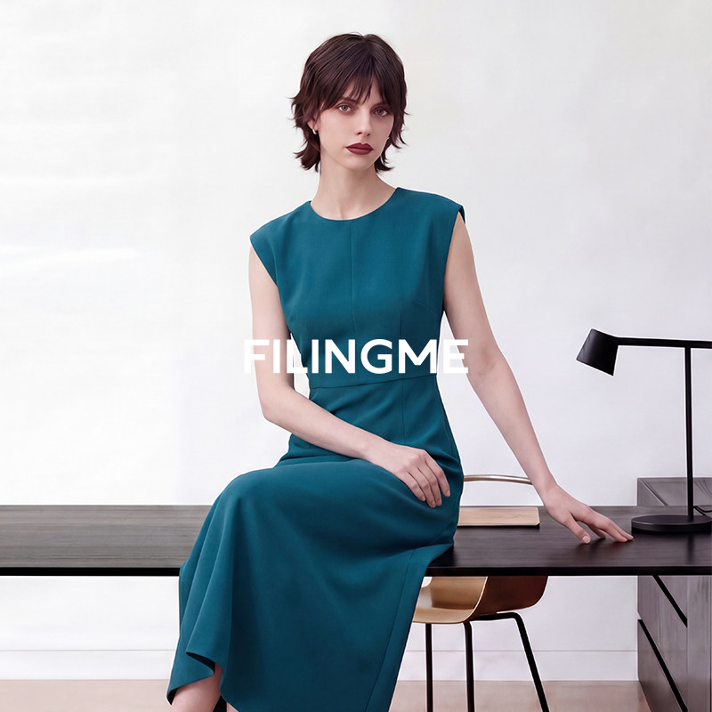 FILINGME菲埃琳 夏季新品气质设计感极简醋酸无袖连衣裙