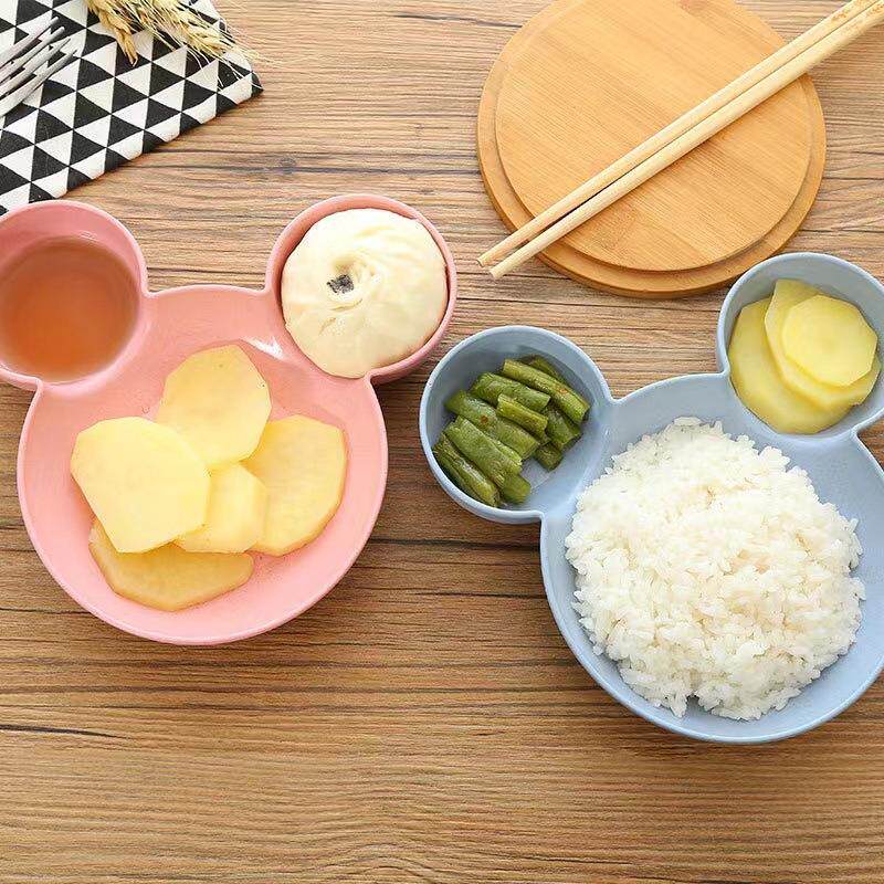 儿童碗防摔防烫家用可爱卡通米奇宝宝辅食碗餐具碗勺套装分格餐盘