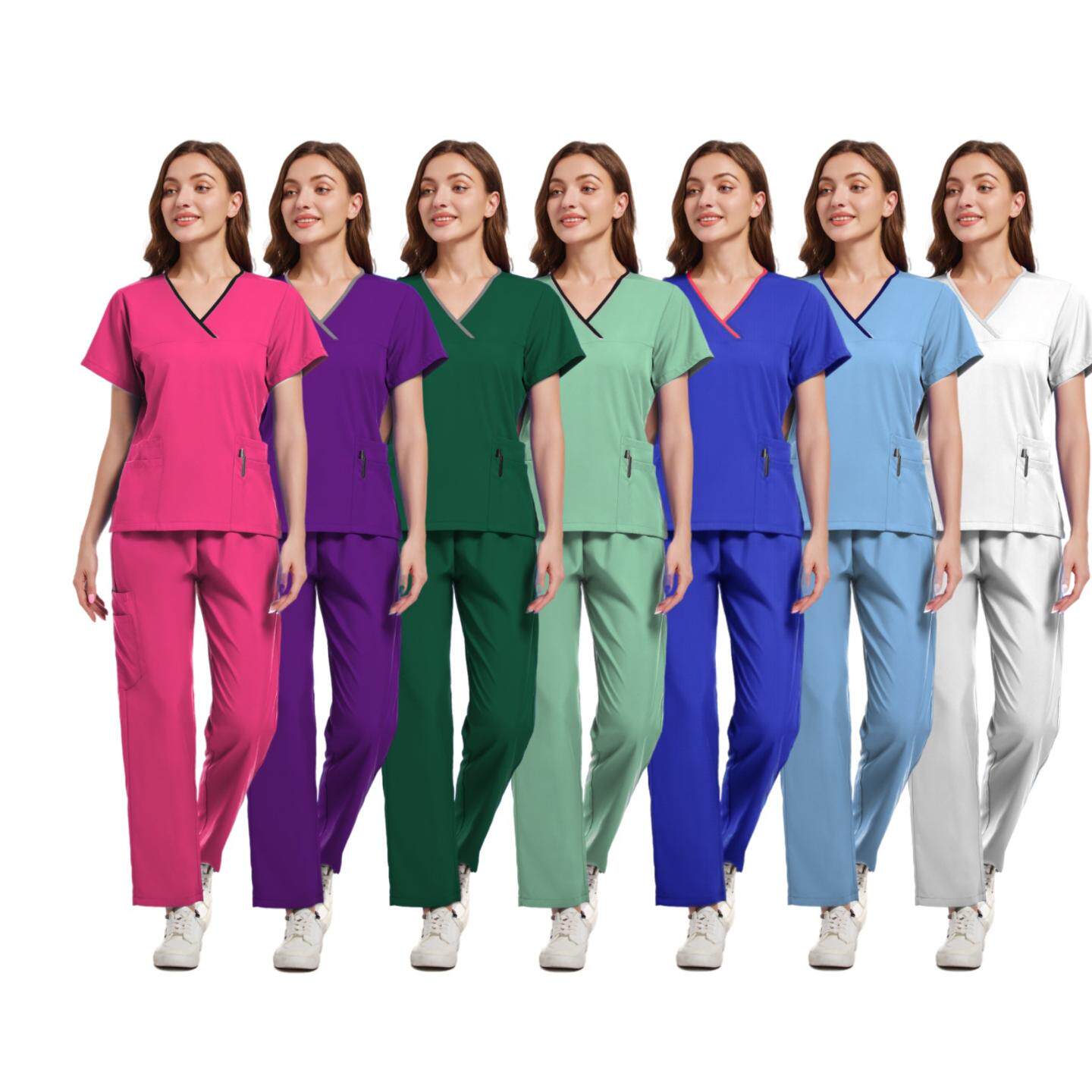 外贸出口洗手衣分体套装女牙科诊所医生工作服医护制服短袖刷手衣