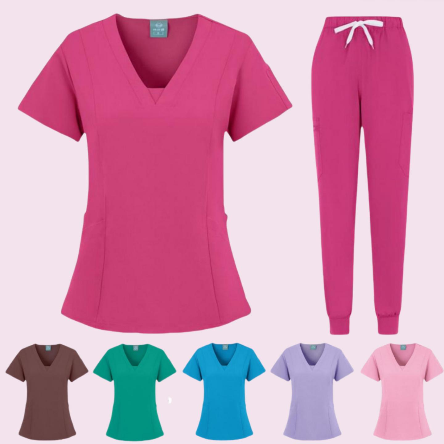 马逊弹力手术服V领短袖医院护士服套装女手术室洗 手衣现货