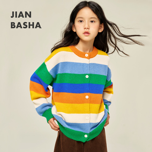 简巴莎彩虹条纹休闲学院风开衫