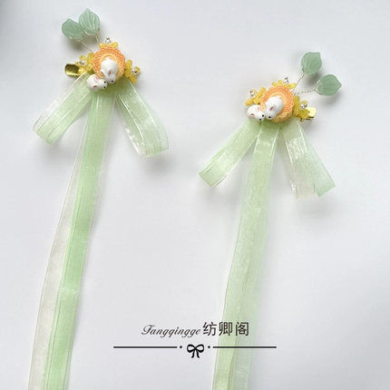 儿童呆萌桂花兔子边夹中秋表演少女发卡古装流苏夹子女童汉服头饰