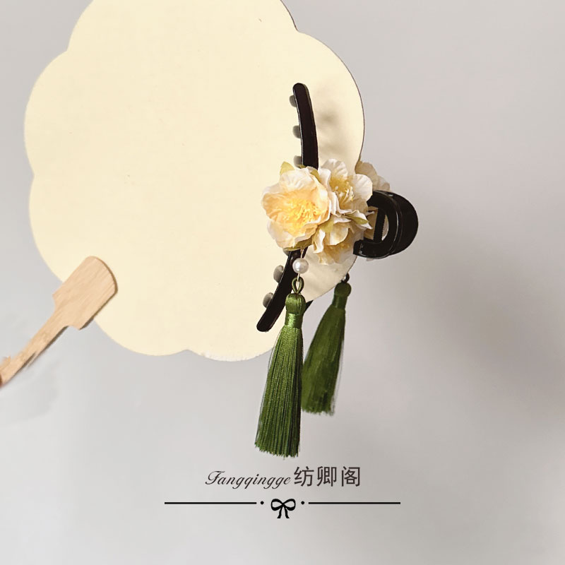 汉服配饰仿真绢花发流苏穗子步摇假花头饰焦边女童古风女抓夹发夹图片