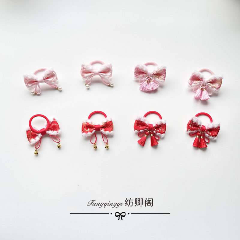 新年宝宝蝴蝶结发饰女童过年红色发绳不伤发流苏发圈儿童过年皮筋