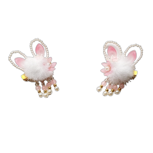 儿童汉服头饰冬季毛绒女童宝宝演出服发夹女宝中秋兔子古风发饰