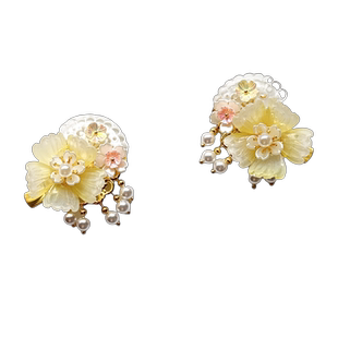 儿童汉服头饰黄色发夹古装步摇牡丹流苏发卡女童宝宝古风短发饰