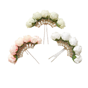 汉服茶花绢花发饰花朵珍珠排簪古风发排钗子簪子复古发排发钗配饰