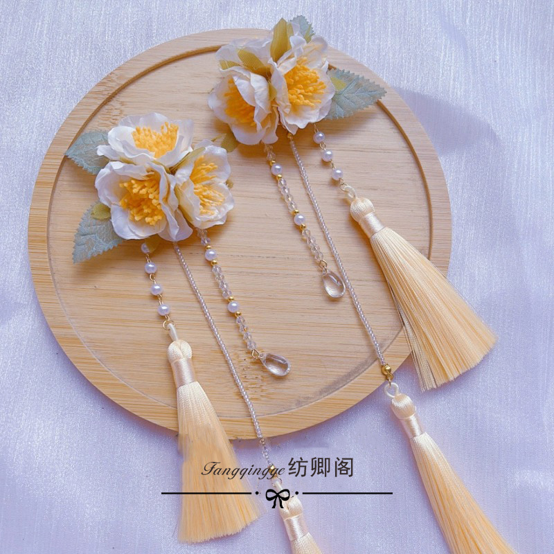 原创汉服花朵发夹珍珠长流苏