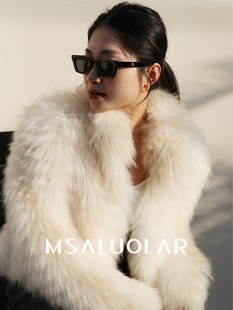 MSALUOLAR罗拉小姐 芬兰进口皇冠级狐狸毛人字纹立领皮草短外套女