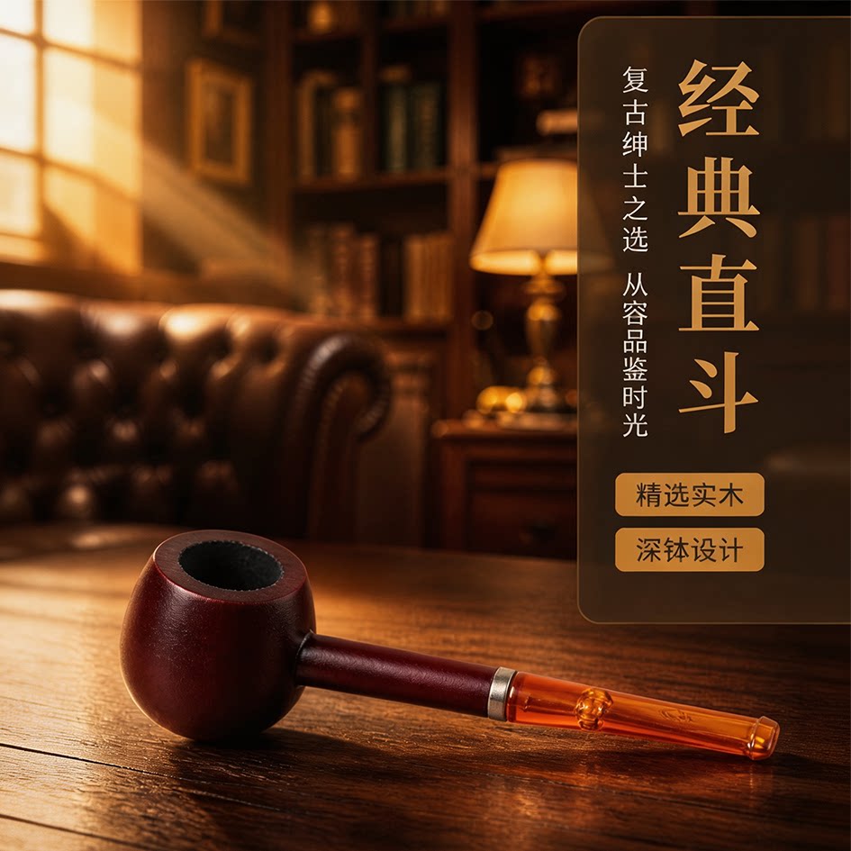 敦豪实木烟斗传统男士旱烟杆烟袋锅大抖烟丝专用随身斗工具全套
