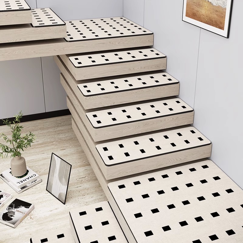 格子硅藻泥楼梯垫阁楼loft台阶垫自吸免洗防滑踏步垫免胶自粘地垫