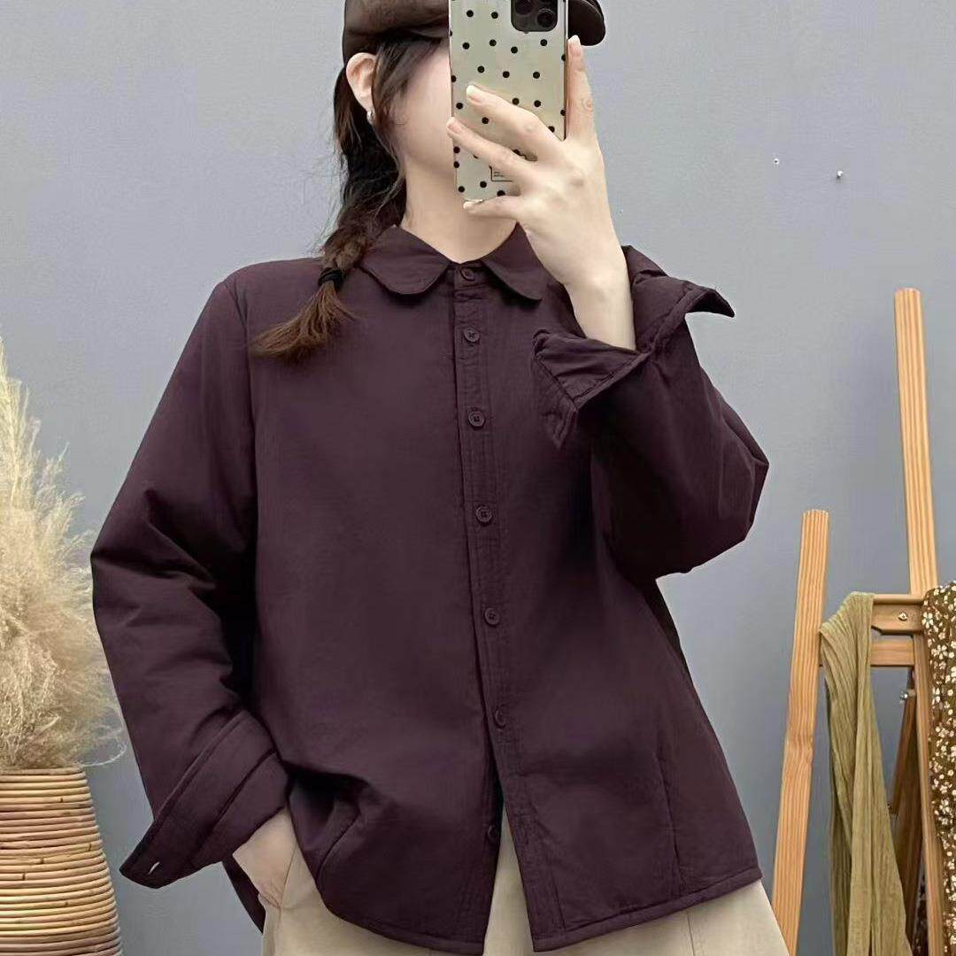 2026年冬款棉服女加棉加厚保暖衬衫外套宽松纯色新款棉衣韩版外套