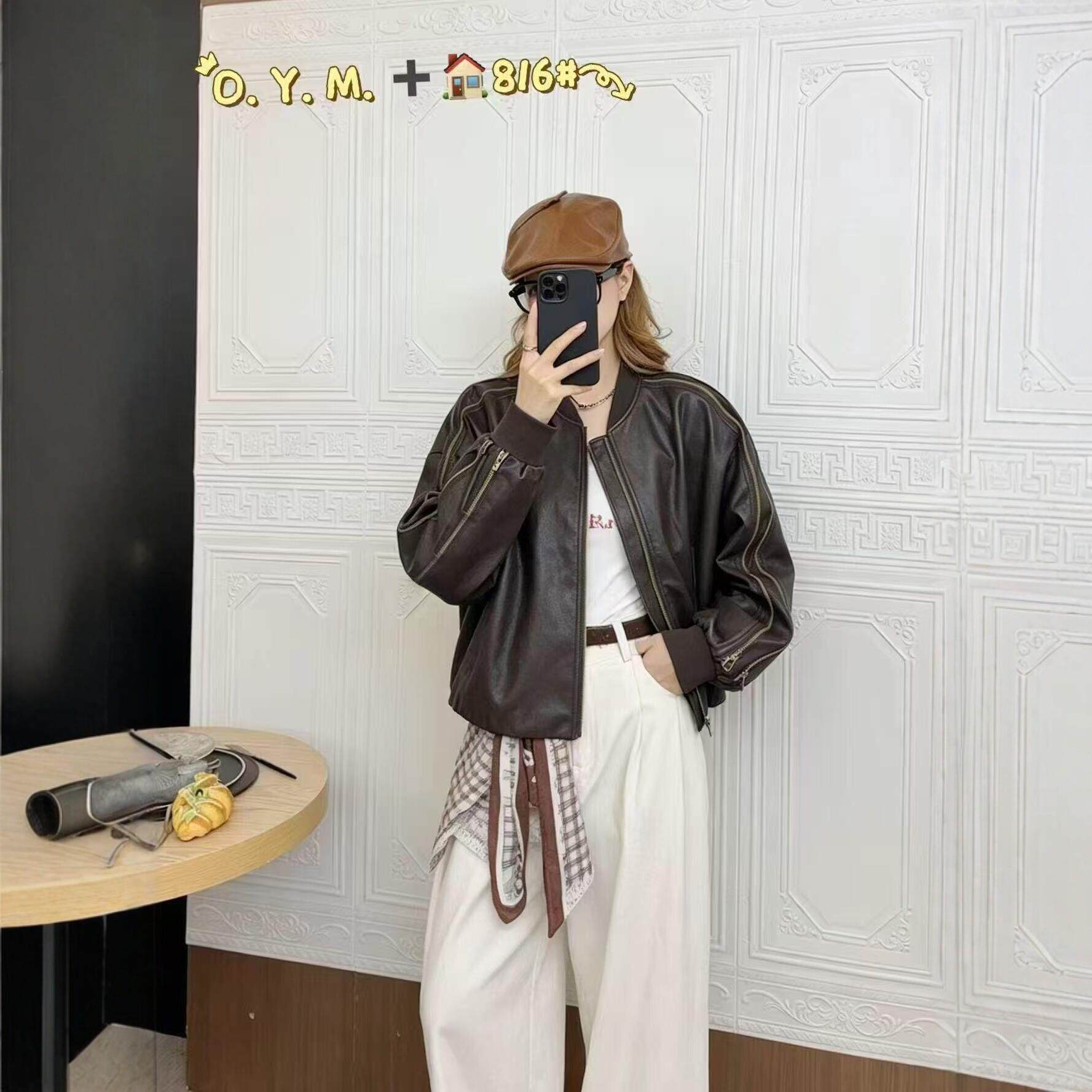 26秋款皮衣外套女短款立领宽松复古机车夹克外套新款皮衣外套韩版