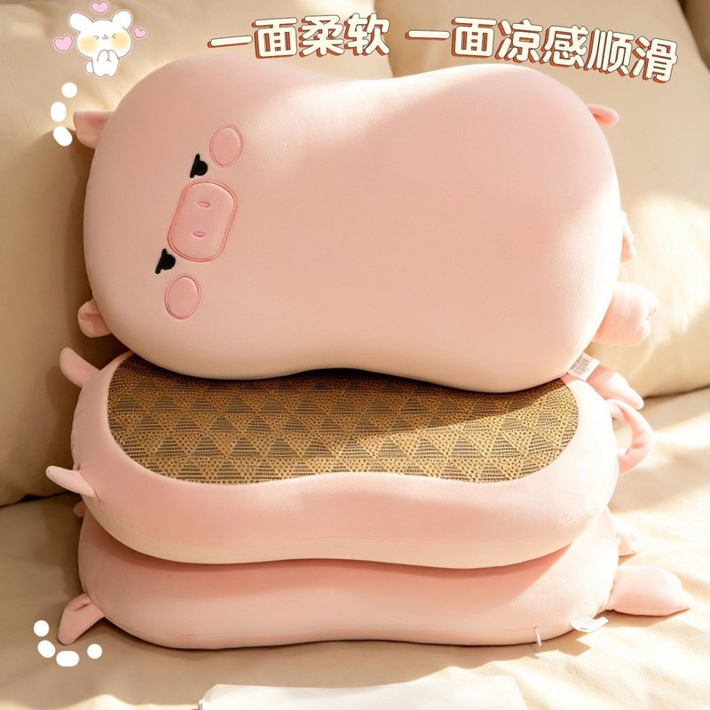 小猪双面凉席猫肚皮枕头单人枕护颈椎记忆棉枕头学生宿舍助睡眠