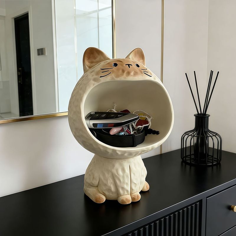 创意可爱猫多功能摆件桌面玄关暹罗猫收纳礼物钥匙客厅桌收纳盒