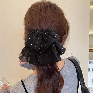 法式波点蝴蝶结发抓夹女2025新款高级感满天星马尾夹裙摆发夹发饰
