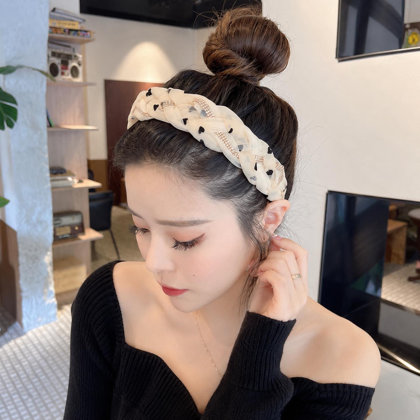 复古布艺麻花编织发箍女水钻链条拼接头箍碎花爱心格纹百搭头饰