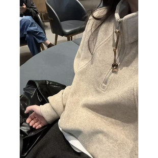 美式半拉链立领卫衣女款冬季加绒加厚高级感2025新款宽松内搭上衣