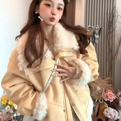 韩系翻领皮毛一体外套女2