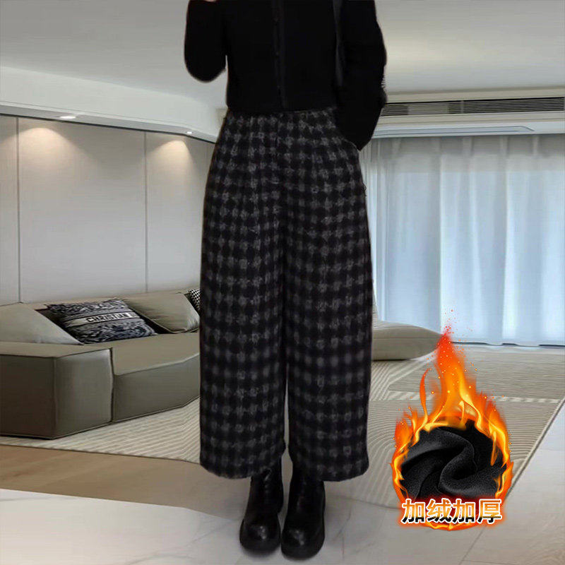 复古加绒保暖格子休闲裤女2026新款梨形身材大码显瘦时尚阔腿裤子,女装/女士精品,休闲裤,淘宝优惠券,粉丝福利购,淘宝优惠卷