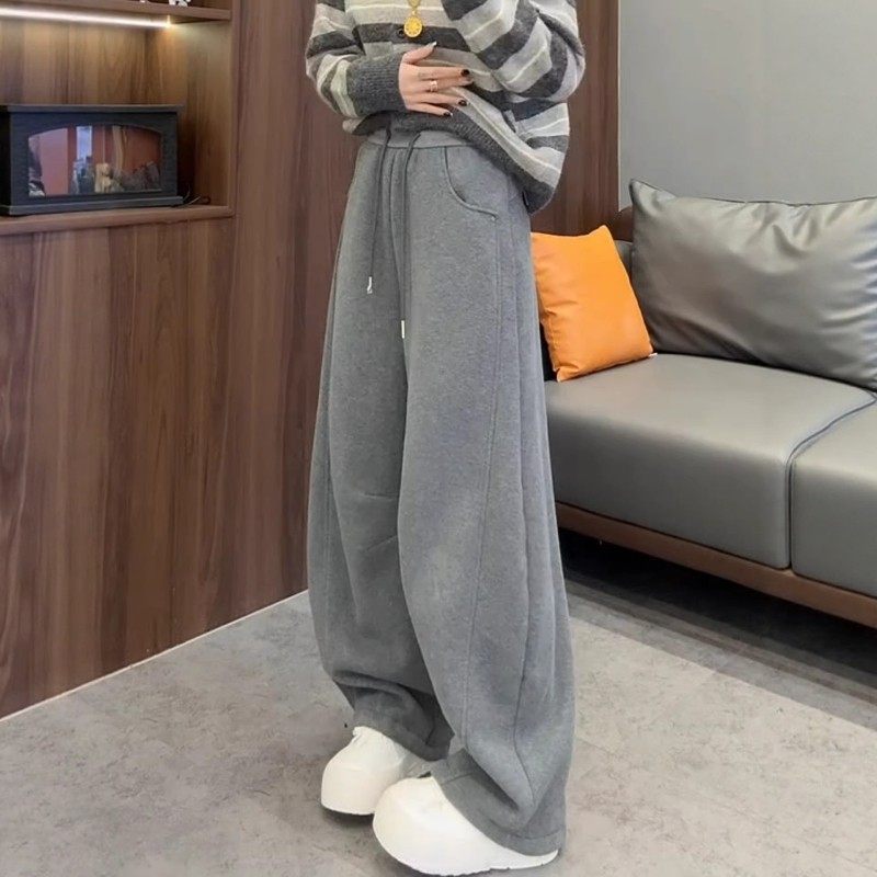 复古弯刀阔腿牛仔裤女秋冬2025新款梨型身材宽松显瘦加绒直筒裤子