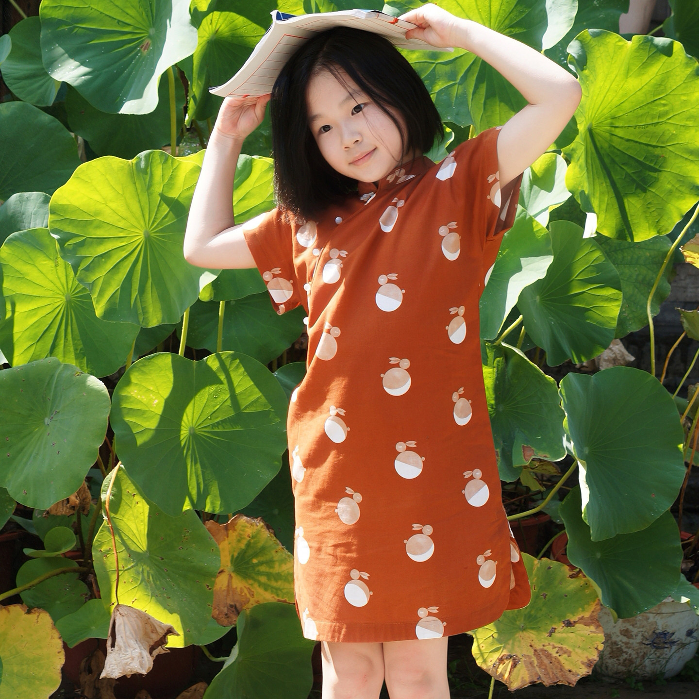 毛小姐女童中秋月兔纯棉旗袍裙