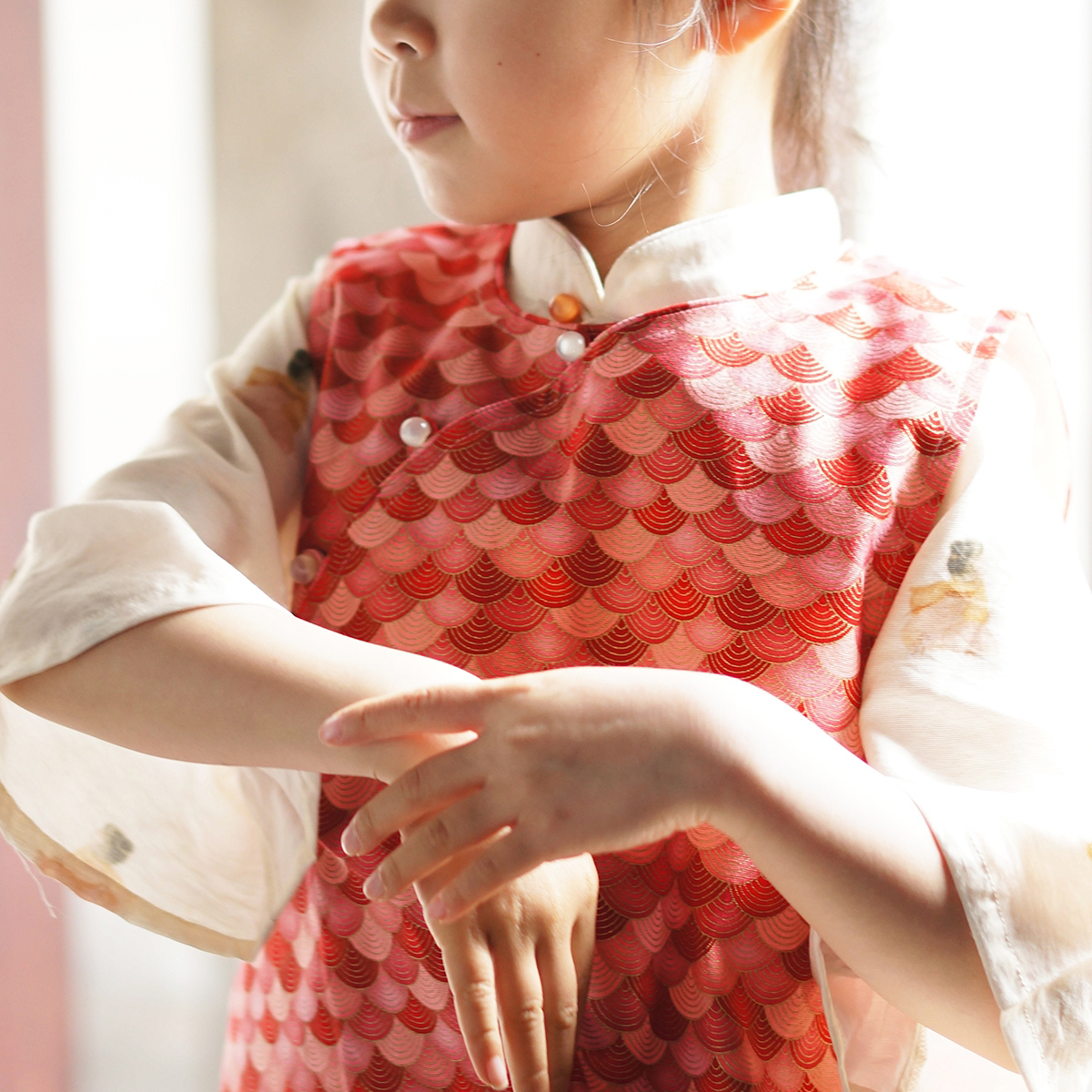 毛小姐 春秋季女童背心马甲外穿 华美吉祥麟纹 改良中式国风纯棉