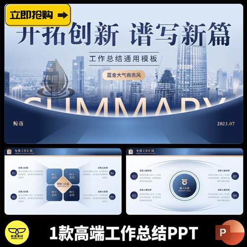 蓝色蓝金大气商务年中年终年度季度月度工作总结述职报告PPT模板