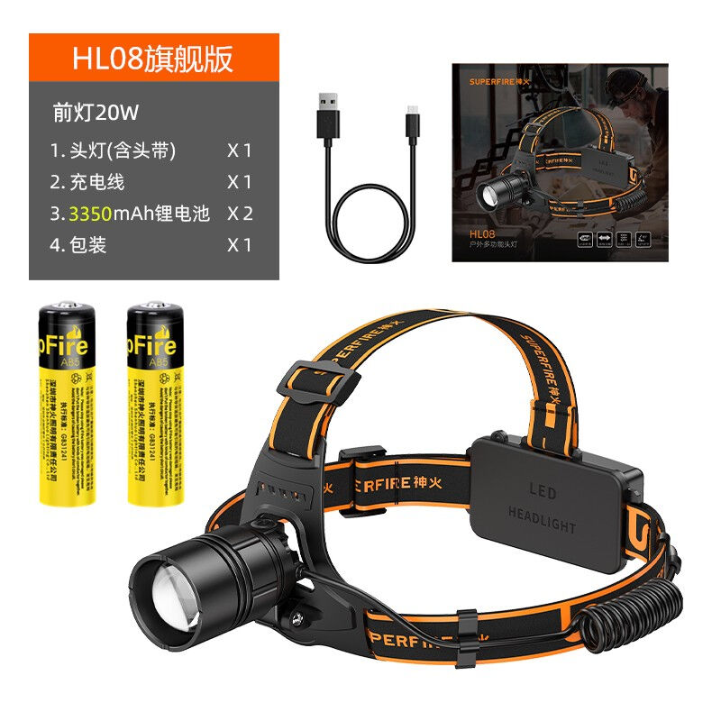 神火（SupFire）HL08变焦头灯强光led充电18650锂电池超亮头戴式