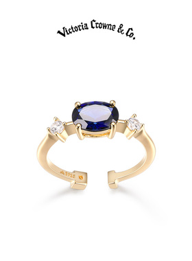 Victoria Crowne英伦王朝 戴安娜皇家蓝蓝宝石开口戒指生日礼物