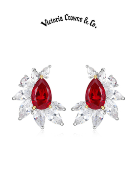Victoria Crowne英伦王朝 红宝石花瓣耳钉纯银耳环高级生日礼物