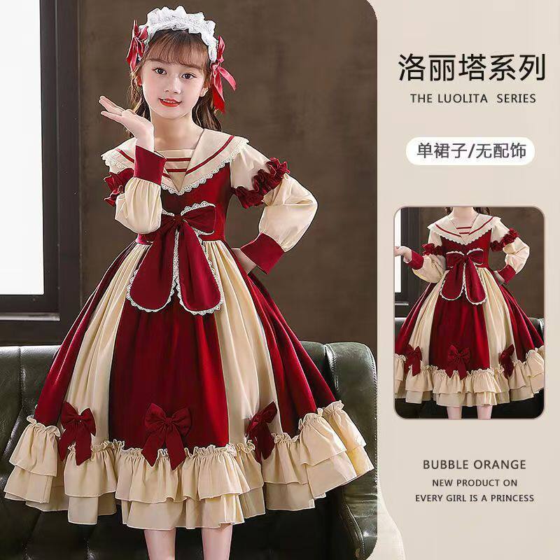 女童洛丽塔连衣裙秋冬款小女孩迪士尼公主裙洋气宝宝时尚儿童裙子