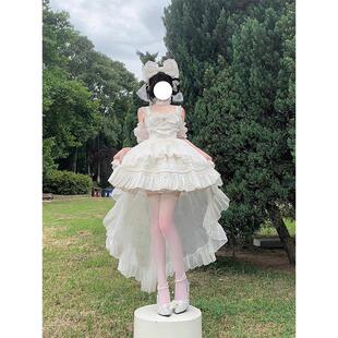 白色Lolita洋装jsk吊带拖尾连衣裙生日成人礼在逃蓬蓬公主裙短款