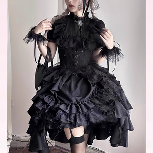 黑哥特风洛丽塔lolita黑白色衬衫提拉裙女哥特风裙子两件套女套装