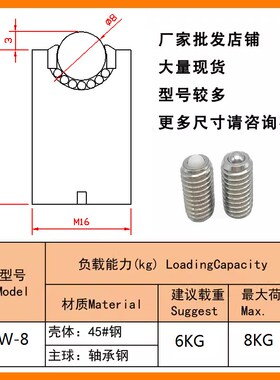 全螺纹万向球滚珠LW-8-12-16-19-22万向球轴承牛眼轴承滚珠牛眼轮