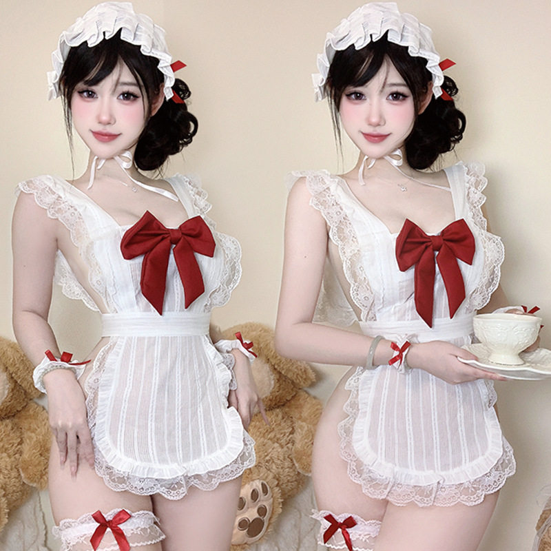 性感显胸蝴蝶结女仆围裙
