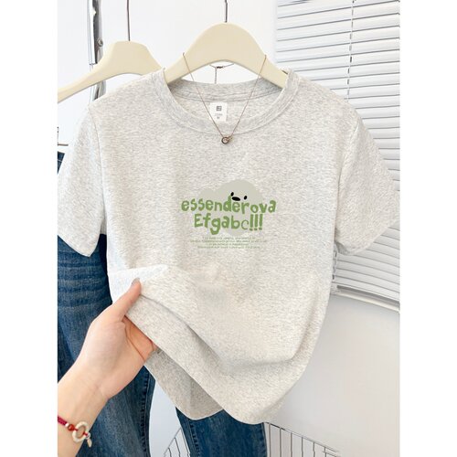 正肩百搭减龄印花短袖t恤女潮牌设计感胖mm大码遮肉显瘦夏季上衣