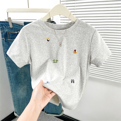 2025超火正肩洋气减龄短袖t恤女夏季小众设计感百搭显瘦短款上衣