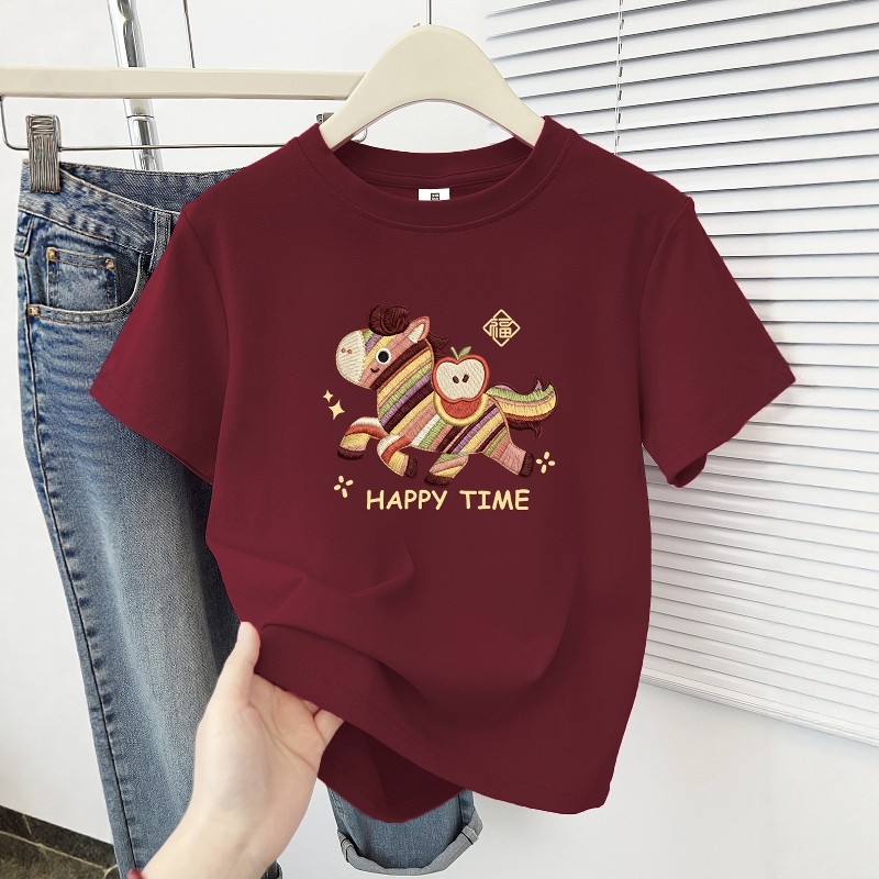 马年本命红福马印花短袖t恤女时尚洋气小个子显瘦圆领正肩上衣ins,女装/女士精品,T恤,淘宝优惠券,粉丝福利购,淘宝优惠卷