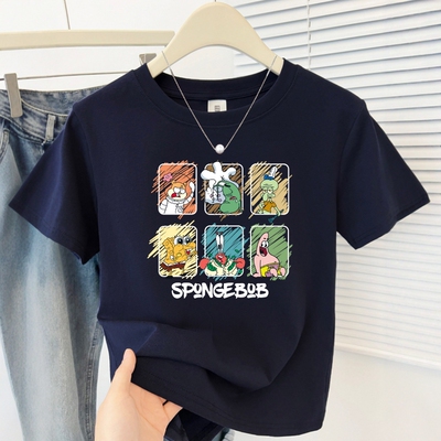 卡通印花夏季新款正肩短袖T恤女胖MM小众大码遮肉显瘦圆领上衣ins