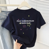 T恤女小众设计感韩系百搭正肩上衣 星星印花圆领短袖 夏季 2025新款